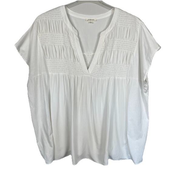 Oli & Hali Top Size S/M White Smocked Boxy Oversized Tunic Blouse Boho Lagenlook - Picture 1 of 8